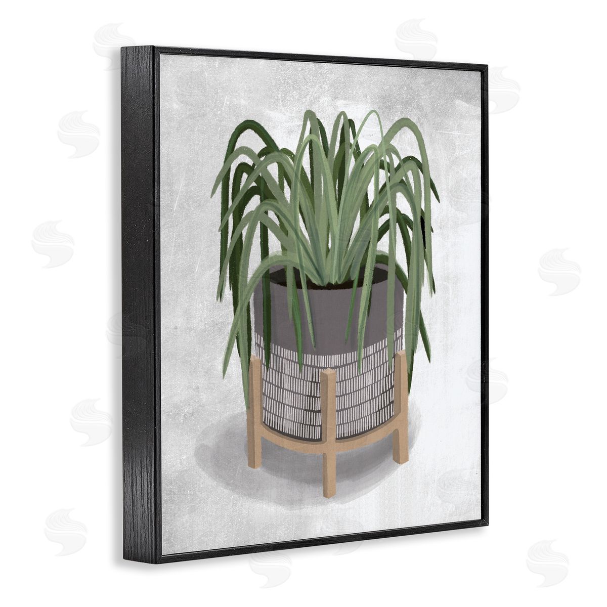 Spider Plant Grey Green Black Frame Print Wall Art, Home Decor by House Fenway