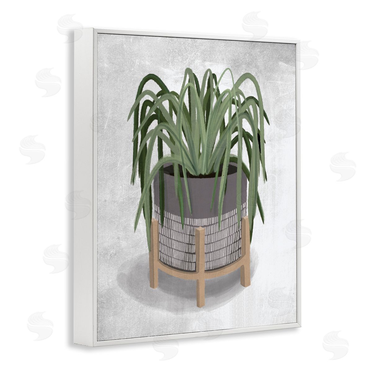Spider Plant Grey Green White Frame Print Wall Art, Home Decor by House Fenway