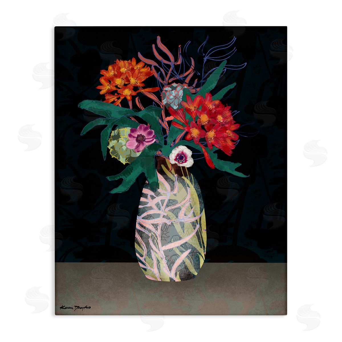 Flower Vase Pattern Canvas Wall Art, Home Decor by Karen Dreyfus