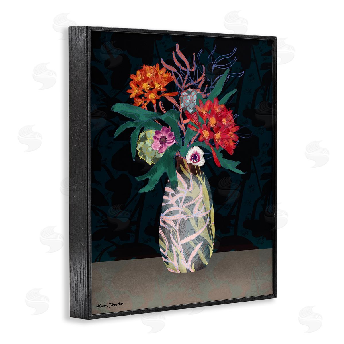 Flower Vase Pattern Black Frame Print Wall Art, Home Decor by Karen Dreyfus