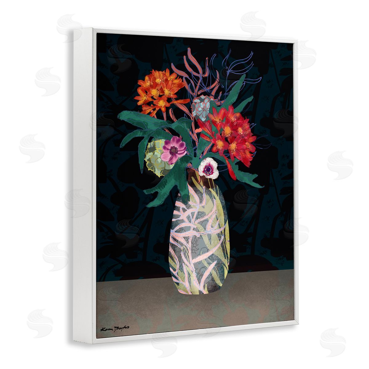 Flower Vase Pattern White Frame Print Wall Art, Home Decor by Karen Dreyfus