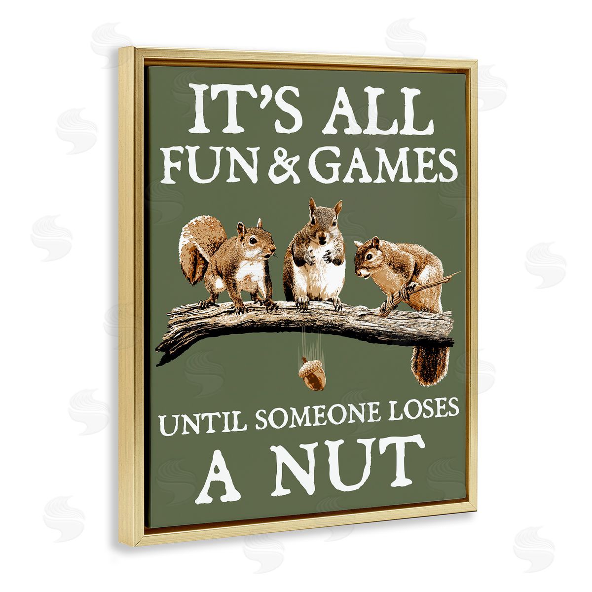 Loses A Nut Funny Squirrel Gold Floating Frame Canvas Wall Art, Home Decor by RetroRocket