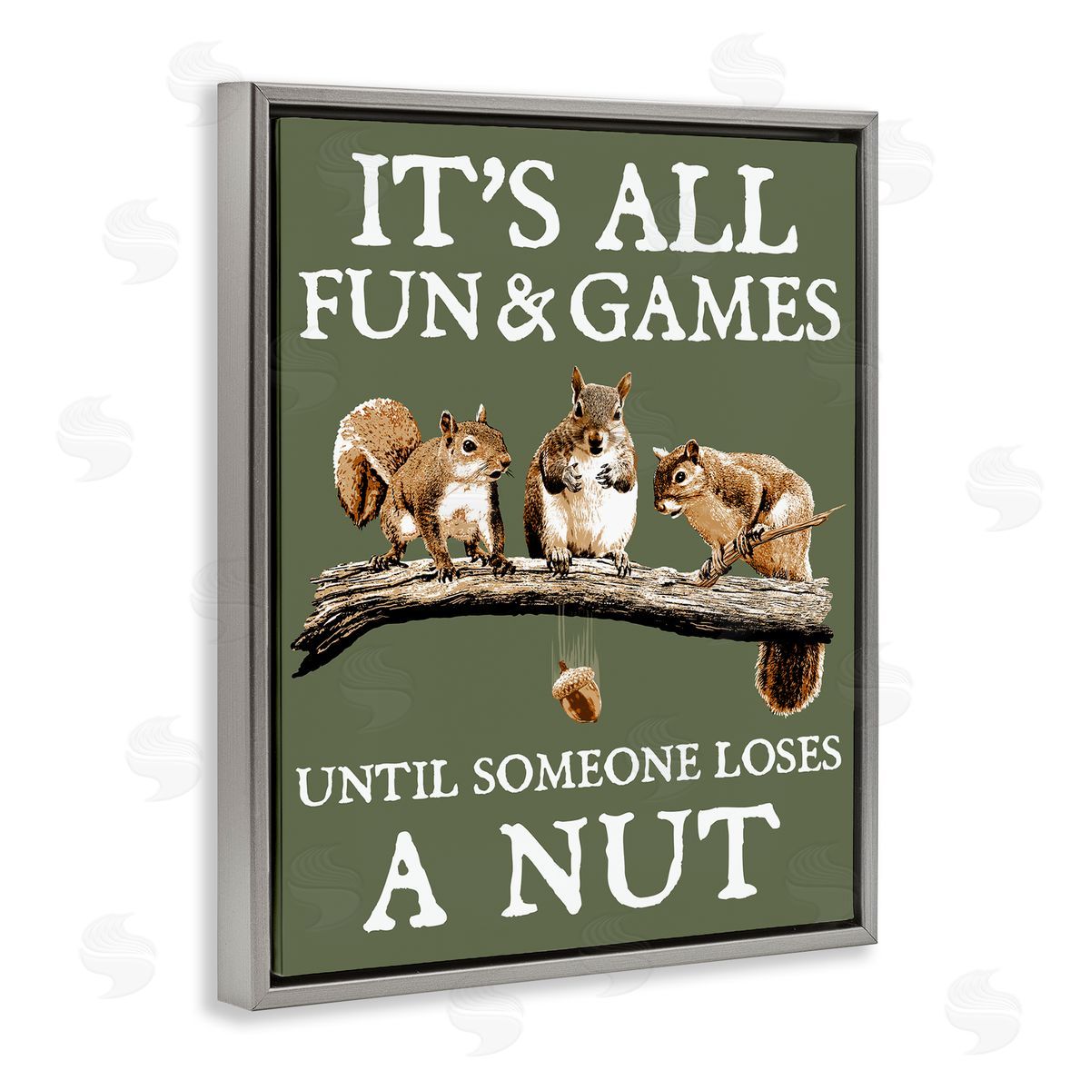 Loses A Nut Funny Squirrel Grey Floating Frame Canvas Wall Art, Home Decor by RetroRocket