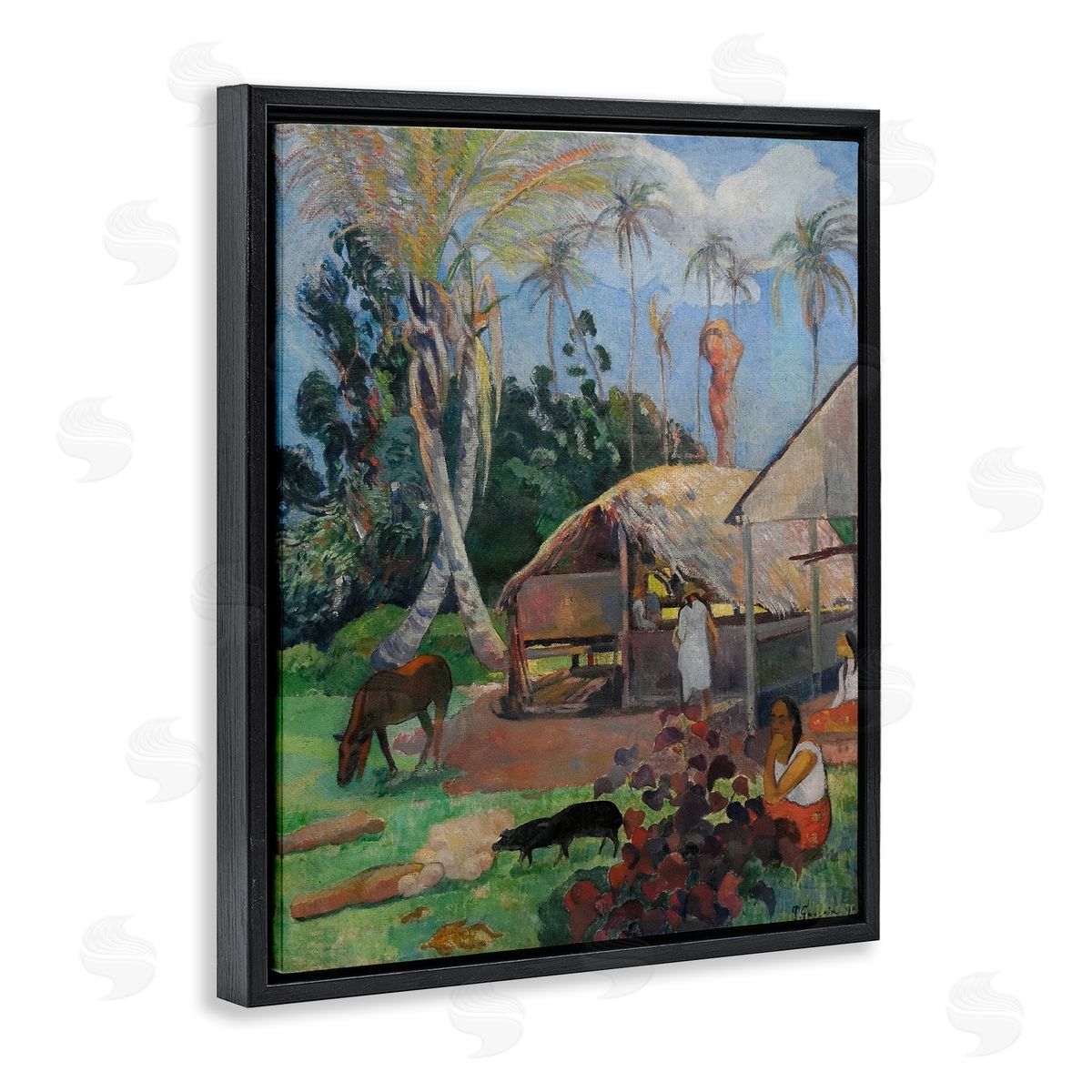 The Black Pigs Classical Painting Black Floating Frame Canvas Wall Art, Home Decor by Paul Gauguin