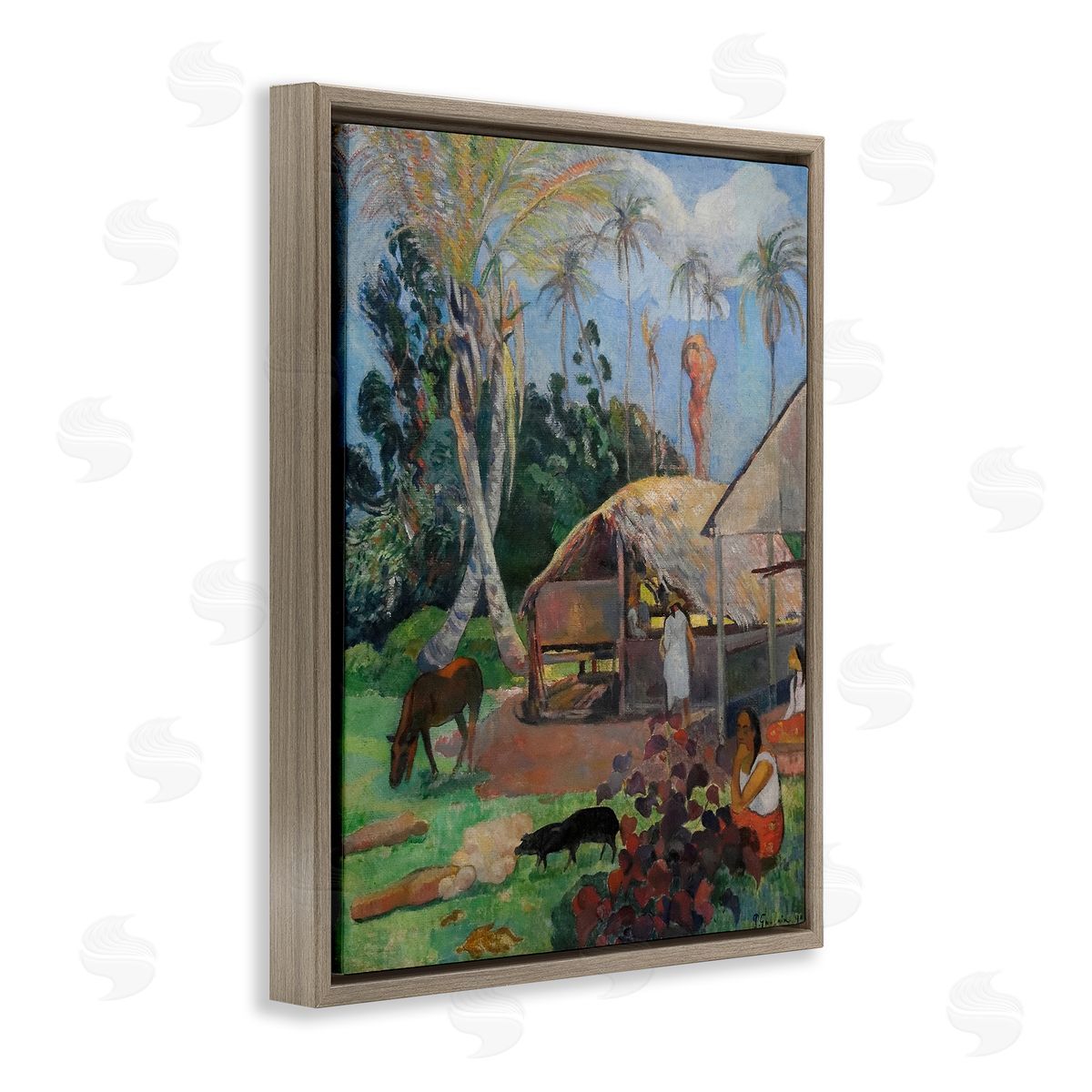 The Black Pigs Classical Painting Brown Floating Frame Canvas Wall Art, Home Decor by Paul Gauguin