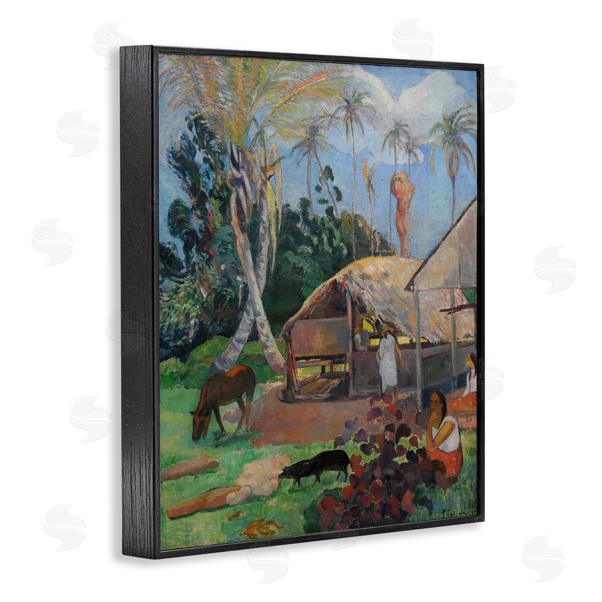 The Black Pigs Classical Painting Black Frame Print Wall Art, Home Decor by Paul Gauguin