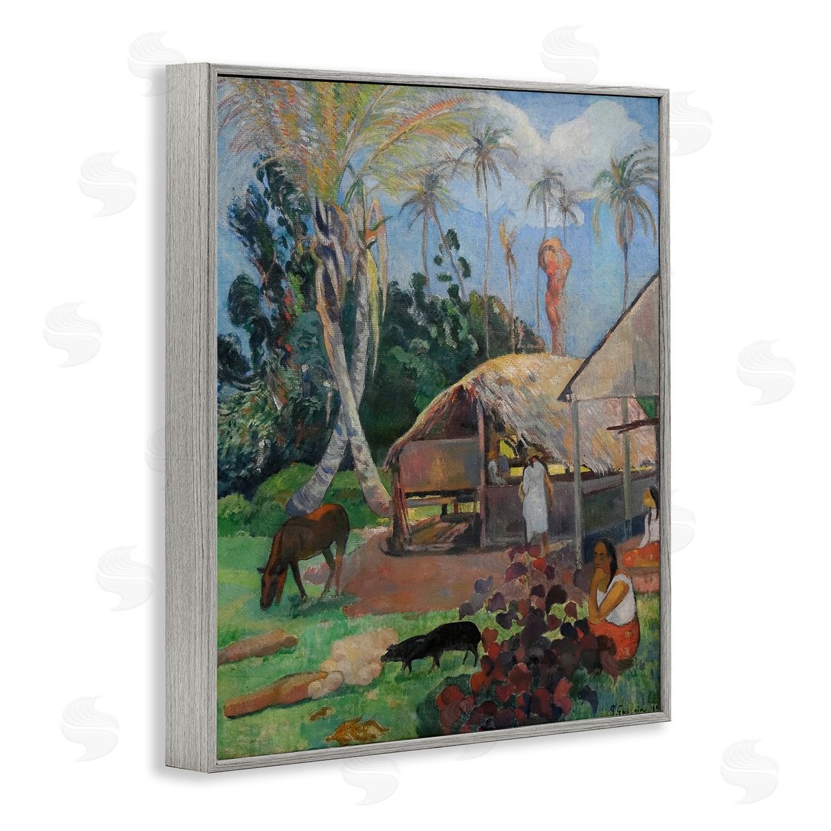 The Black Pigs Classical Painting Grey Frame Print Wall Art, Home Decor by Paul Gauguin