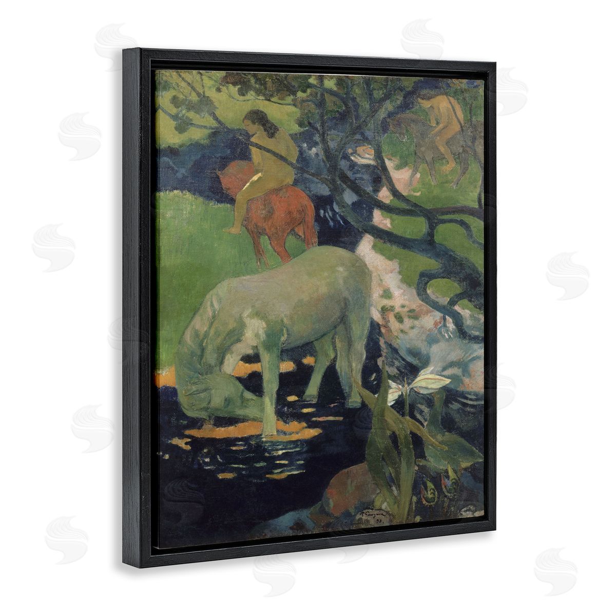 The White Horse Classical Painting Black Floating Frame Canvas Wall Art, Home Decor by Paul Gauguin