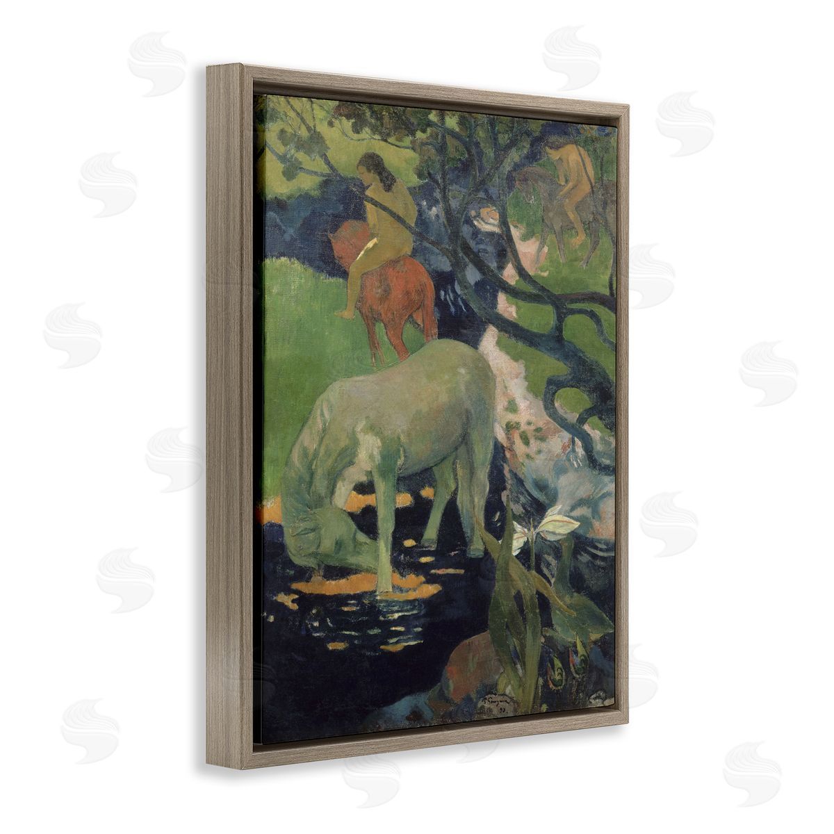 The White Horse Classical Painting Brown Floating Frame Canvas Wall Art, Home Decor by Paul Gauguin