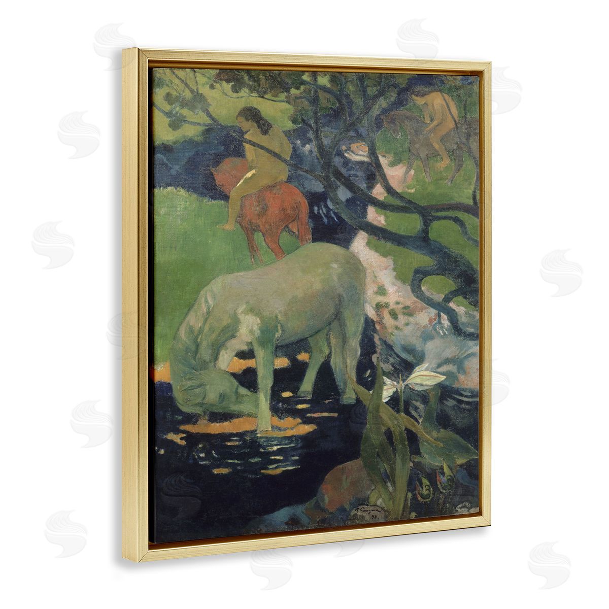 The White Horse Classical Painting Gold Floating Frame Canvas Wall Art, Home Decor by Paul Gauguin