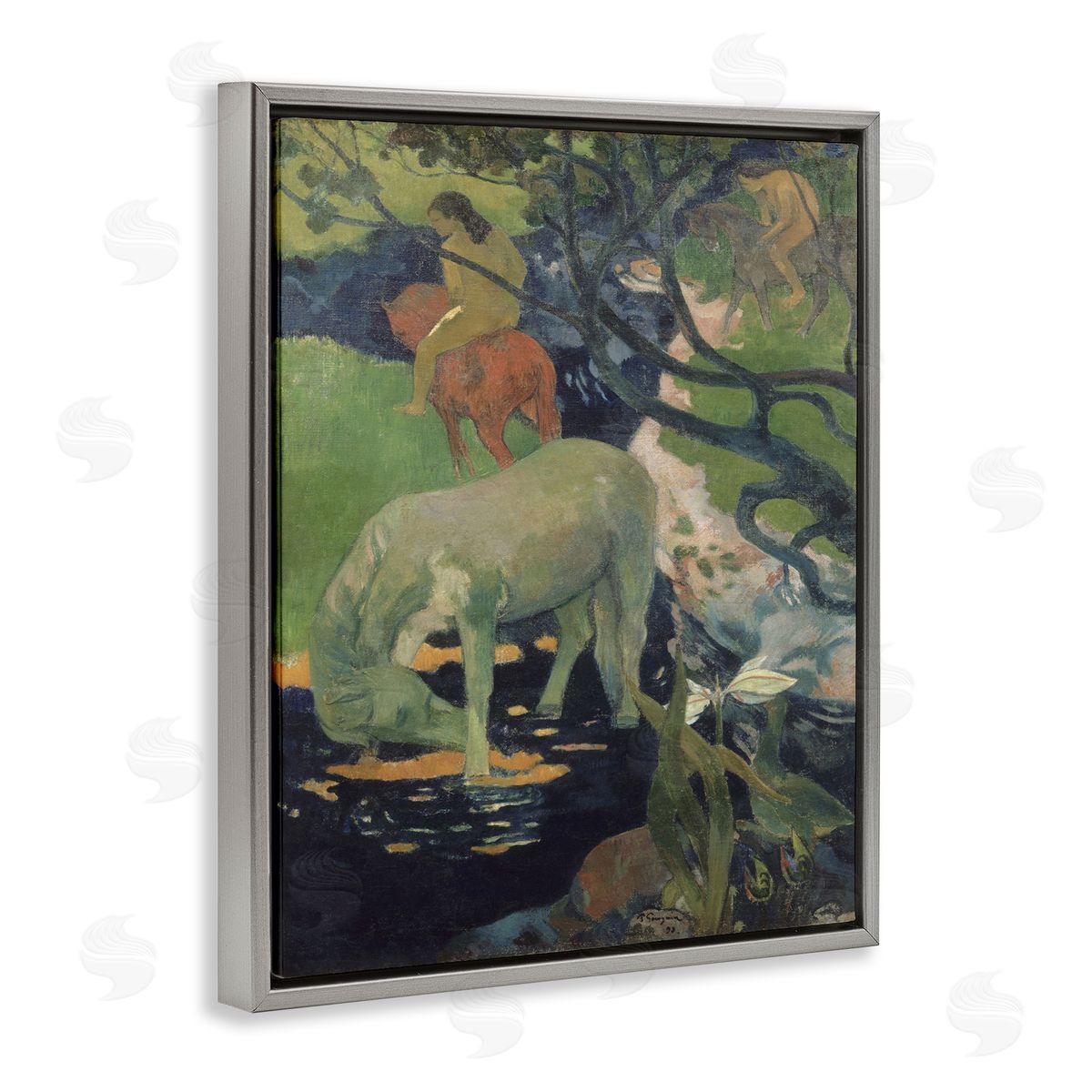 The White Horse Classical Painting Grey Floating Frame Canvas Wall Art, Home Decor by Paul Gauguin