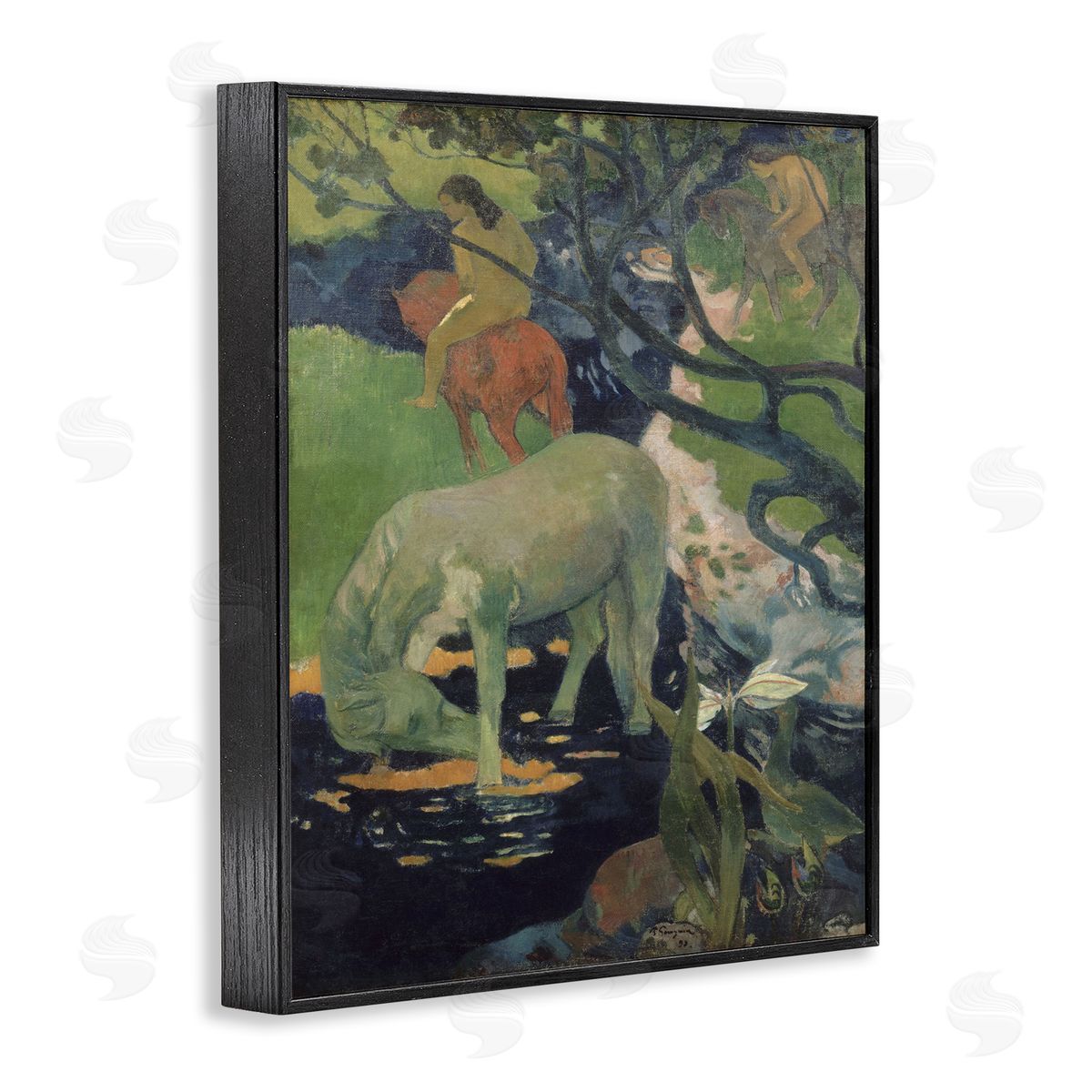 The White Horse Classical Painting Black Frame Print Wall Art, Home Decor by Paul Gauguin