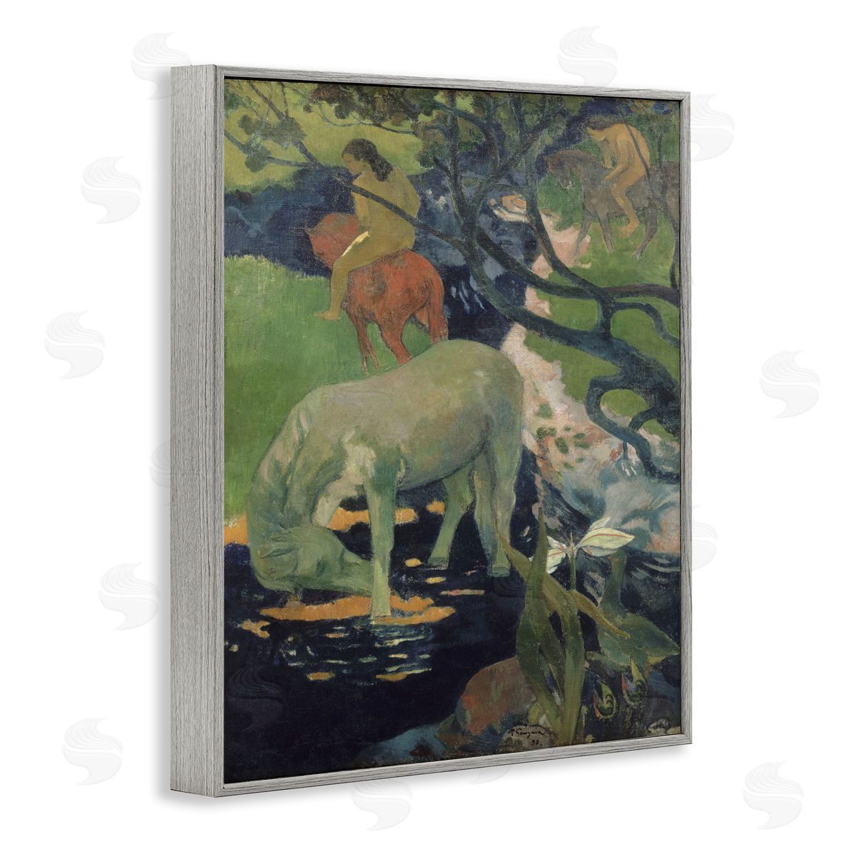 The White Horse Classical Painting Grey Frame Print Wall Art, Home Decor by Paul Gauguin