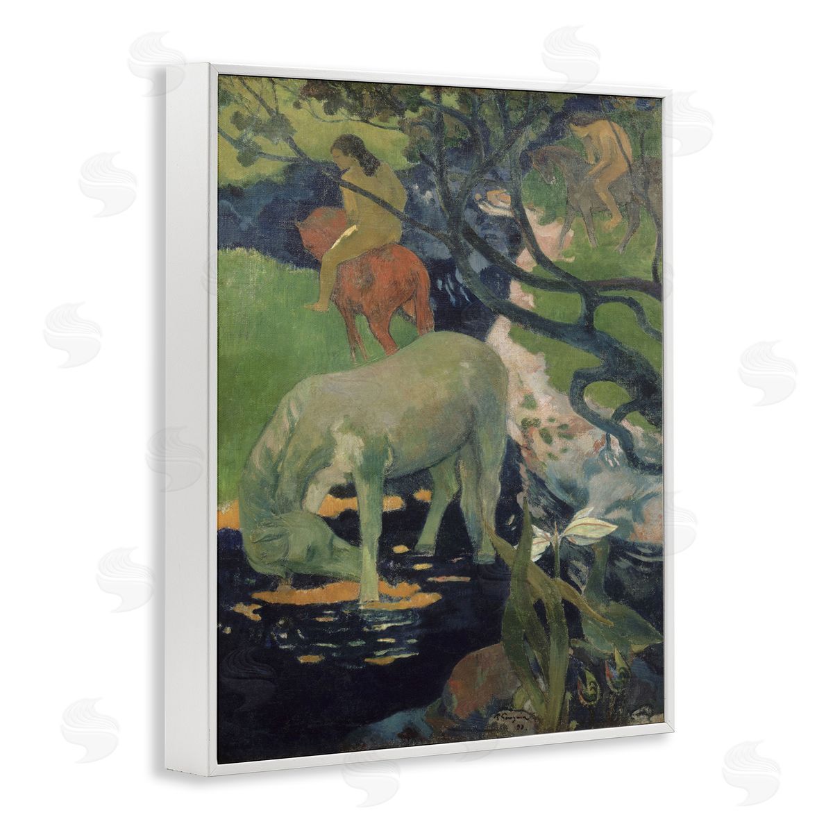 The White Horse Classical Painting White Frame Print Wall Art, Home Decor by Paul Gauguin