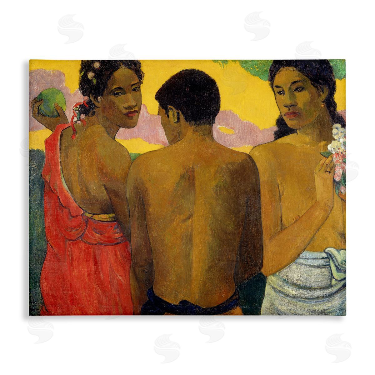 Three Tahitians Classical Painting Canvas Wall Art, Home Decor by Paul Gauguin