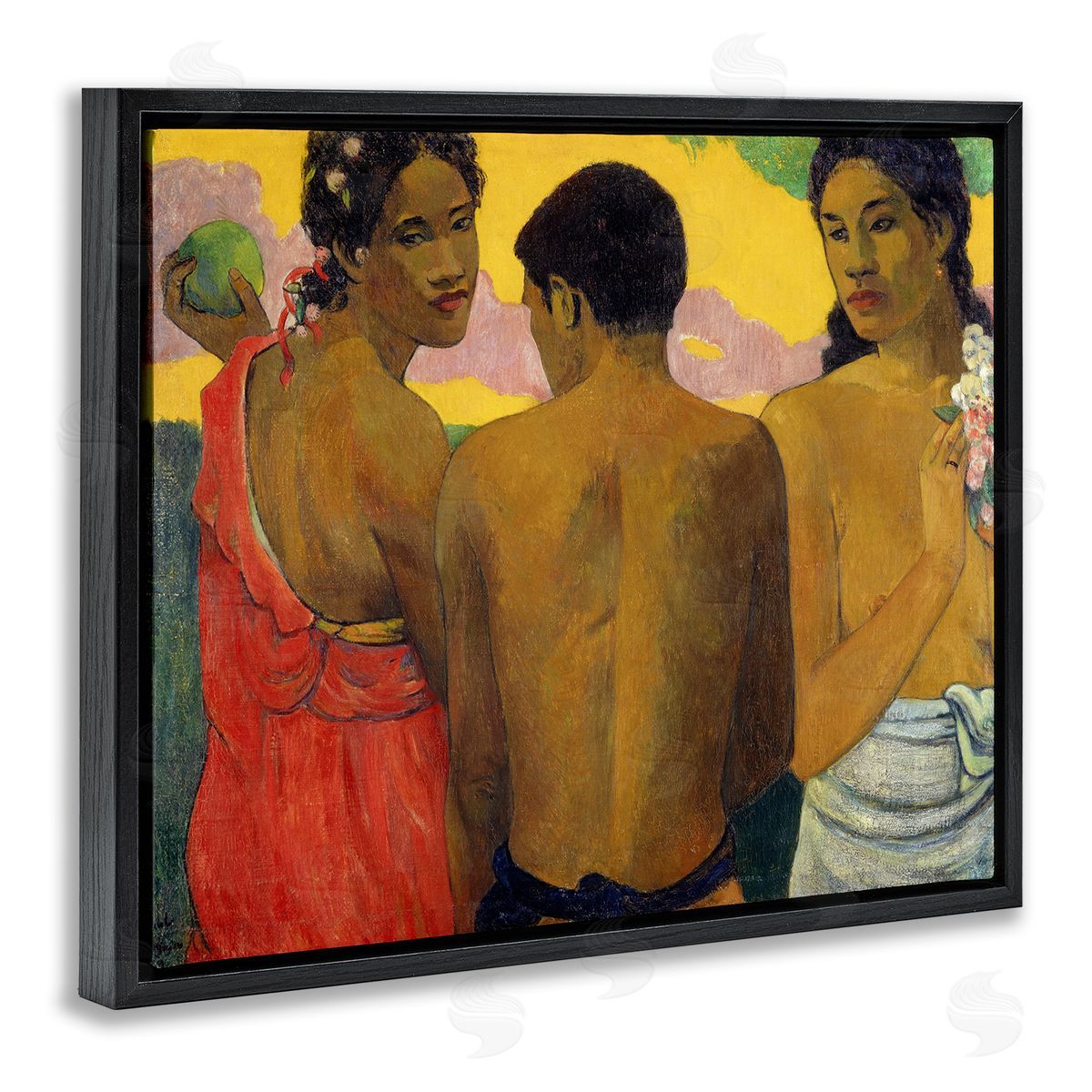 Three Tahitians Classical Painting Black Floating Frame Canvas Wall Art, Home Decor by Paul Gauguin