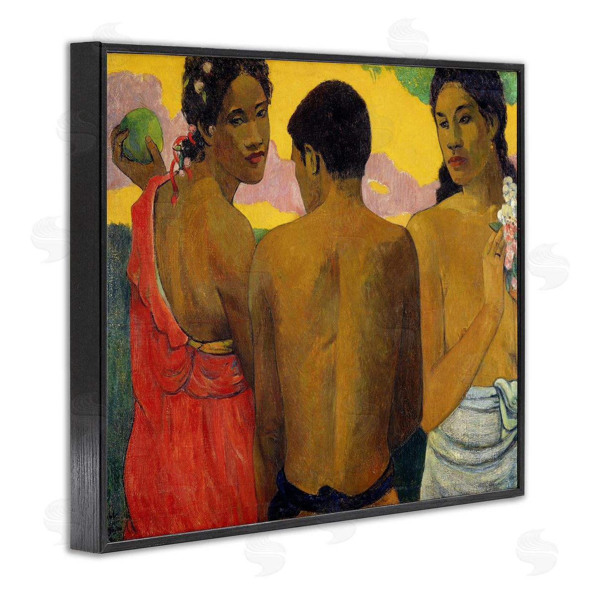 Three Tahitians Classical Painting Black Frame Print Wall Art, Home Decor by Paul Gauguin