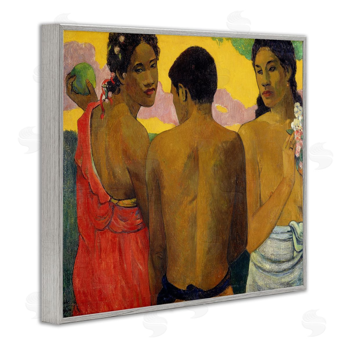 Three Tahitians Classical Painting Grey Frame Print Wall Art, Home Decor by Paul Gauguin