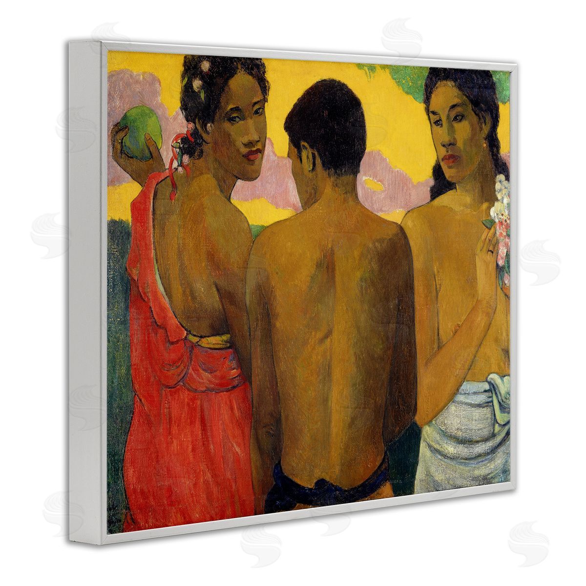 Three Tahitians Classical Painting White Frame Print Wall Art, Home Decor by Paul Gauguin