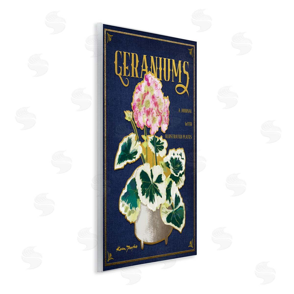 Geraniums Blue Gold Flower Wood Plaque Wall Art, Home Decor by Karen Dreyfus