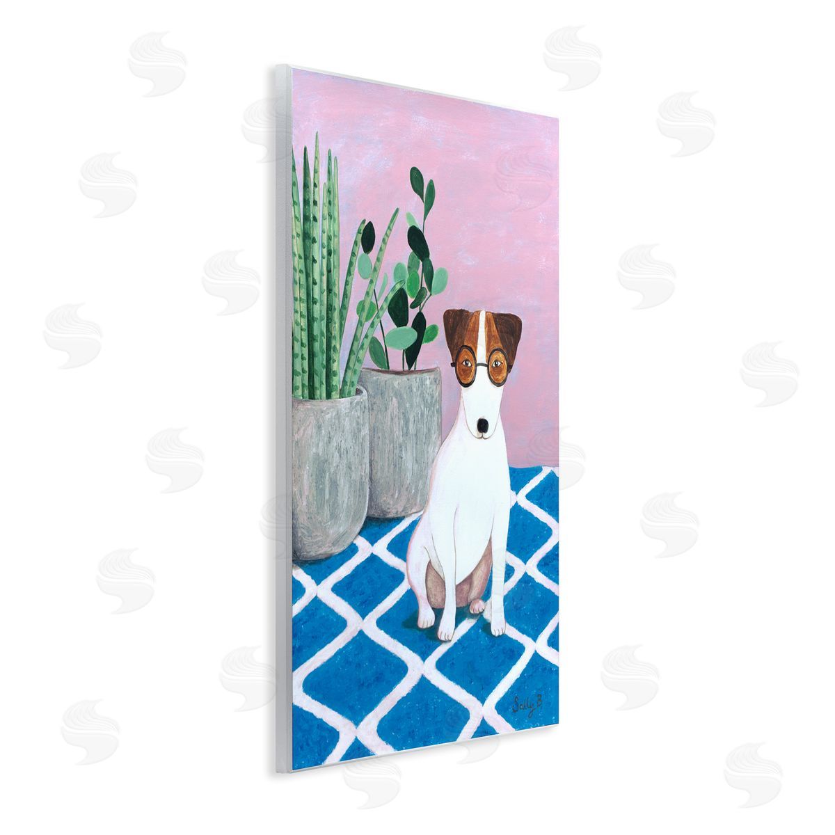 Dog With Plants Painting Wood Plaque Wall Art, Home Decor by Sally B