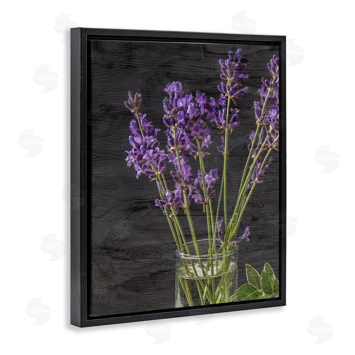 Lavender Jar Purple Floral Black Floating Frame Canvas Wall Art, Home Decor by Kim Allen