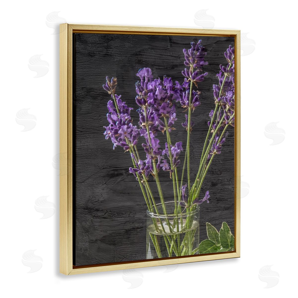 Lavender Jar Purple Floral Gold Floating Frame Canvas Wall Art, Home Decor by Kim Allen