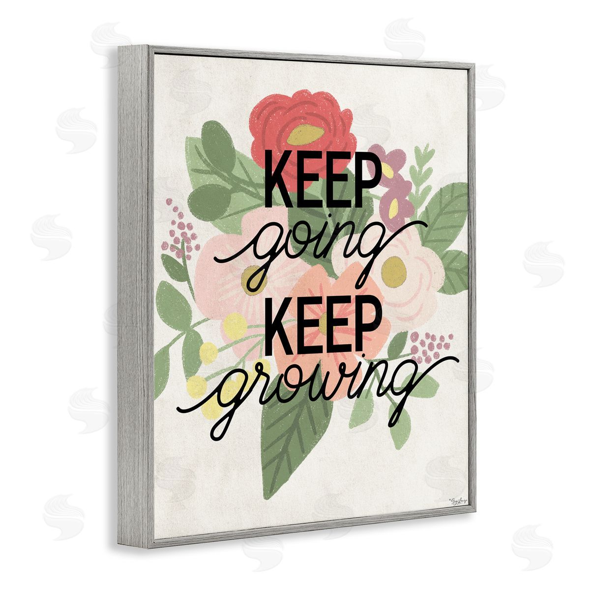 Keep Growing Flower Drawing Grey Frame Print Wall Art, Home Decor by Gigi Louise
