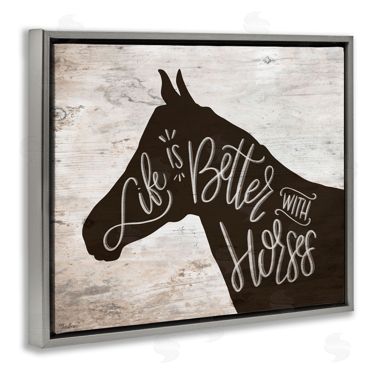 Better With Horses Grey Floating Frame Canvas Wall Art, Home Decor by Gigi Louise
