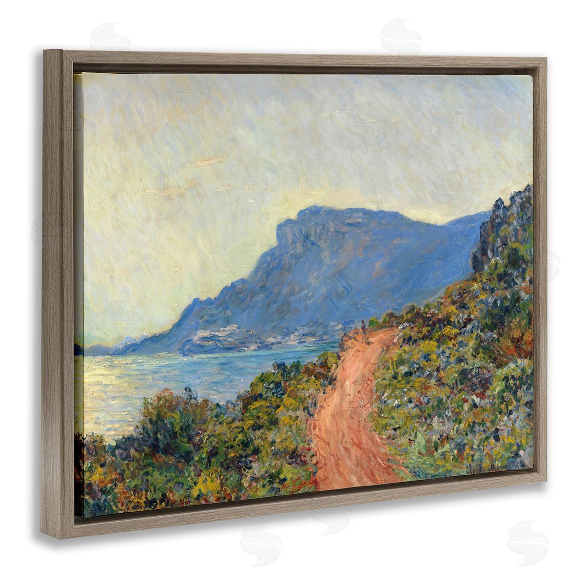 La Corniche near Monaco, 1884 Brown Floating Frame Canvas Wall Art, Home Decor by Claude Monet