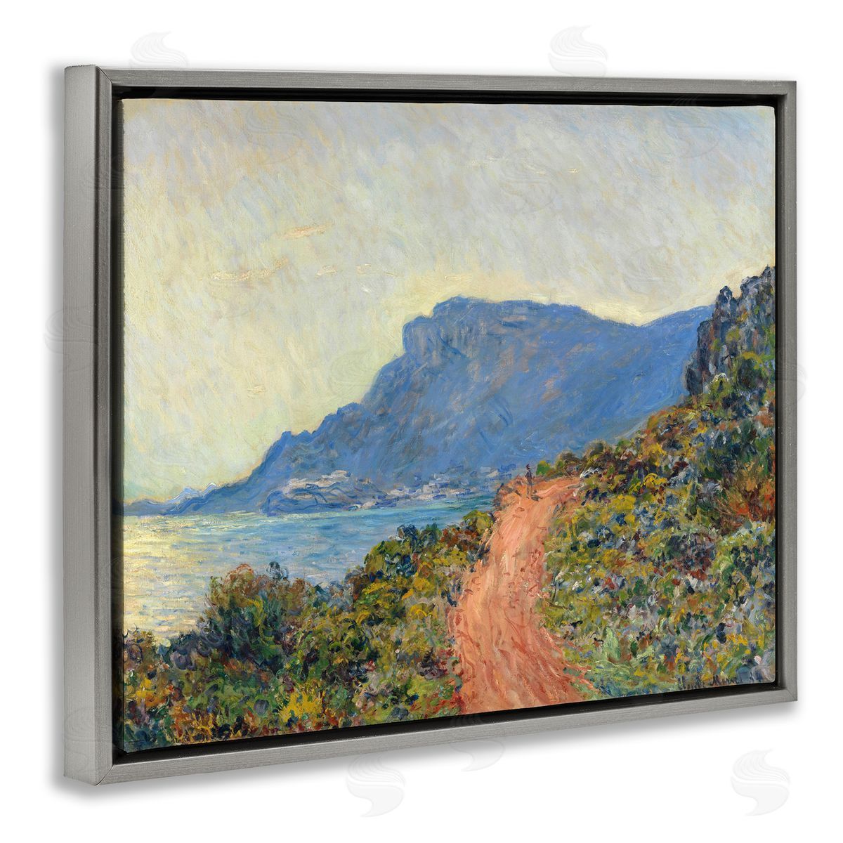 La Corniche near Monaco, 1884 Grey Floating Frame Canvas Wall Art, Home Decor by Claude Monet