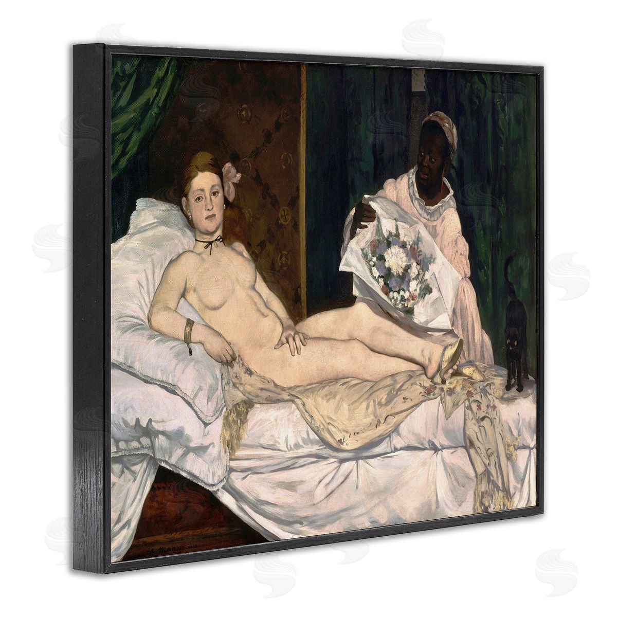 Olympia Classical Portrait Painting Black Frame Print Wall Art, Home Decor by Edouard Manet