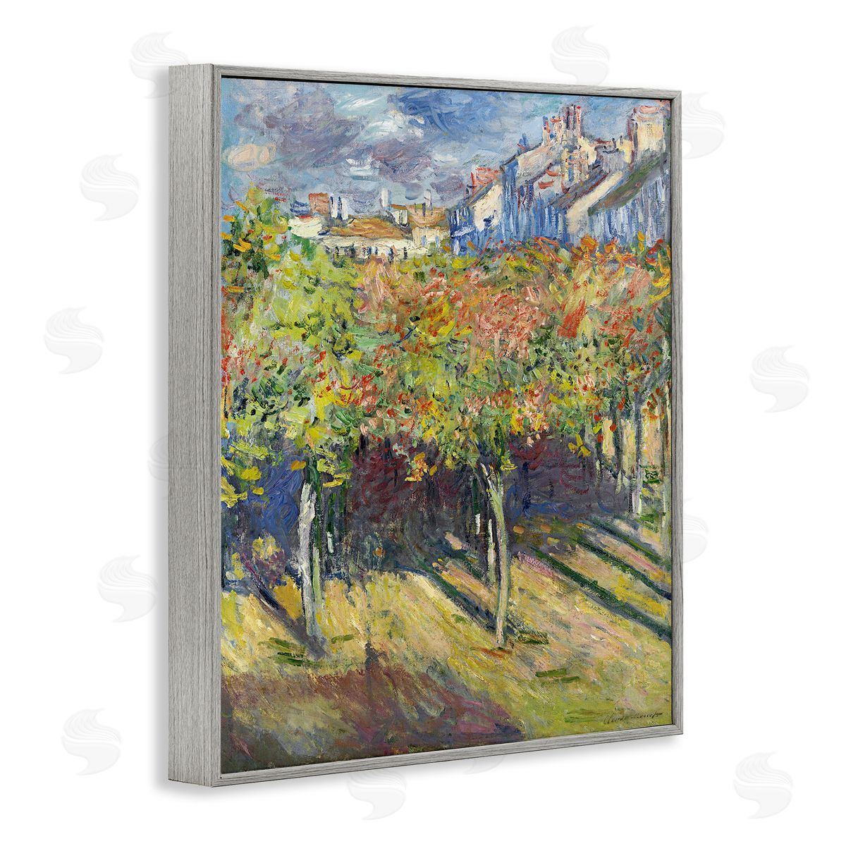 The Lindens of Poissy Grey Frame Print Wall Art, Home Decor by Claude Monet