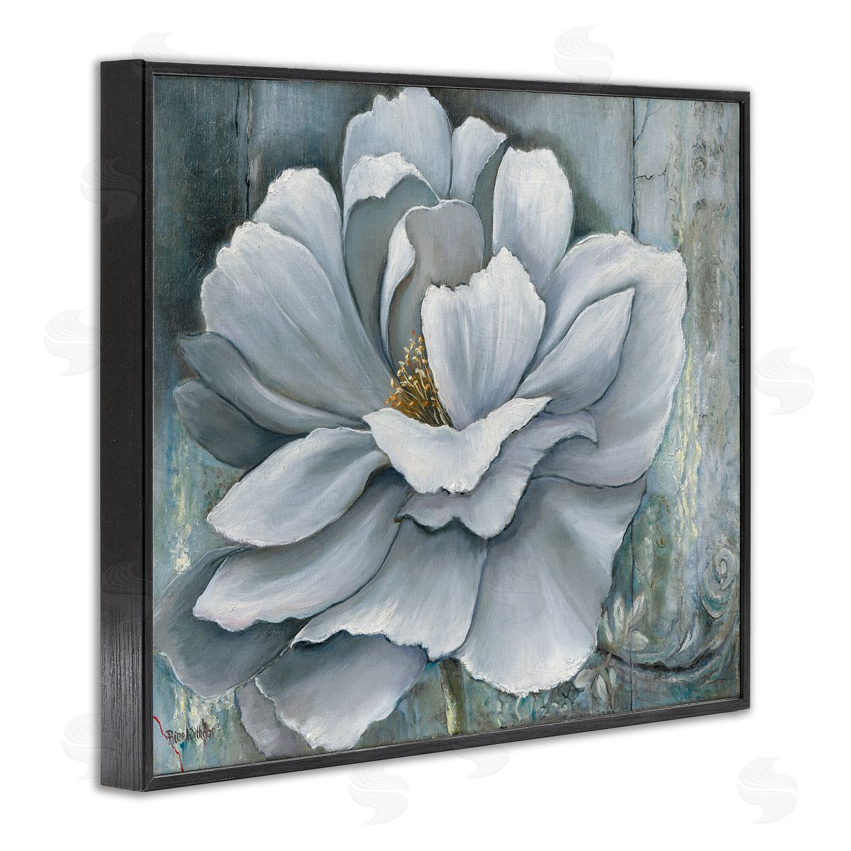 Blue Flower Bloom Painting Black Frame Print Wall Art, Home Decor by Heinz Scholnhammer