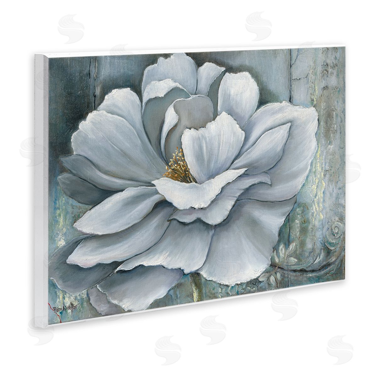 Blue Flower Bloom Painting Wood Plaque Wall Art, Home Decor by Heinz Scholnhammer