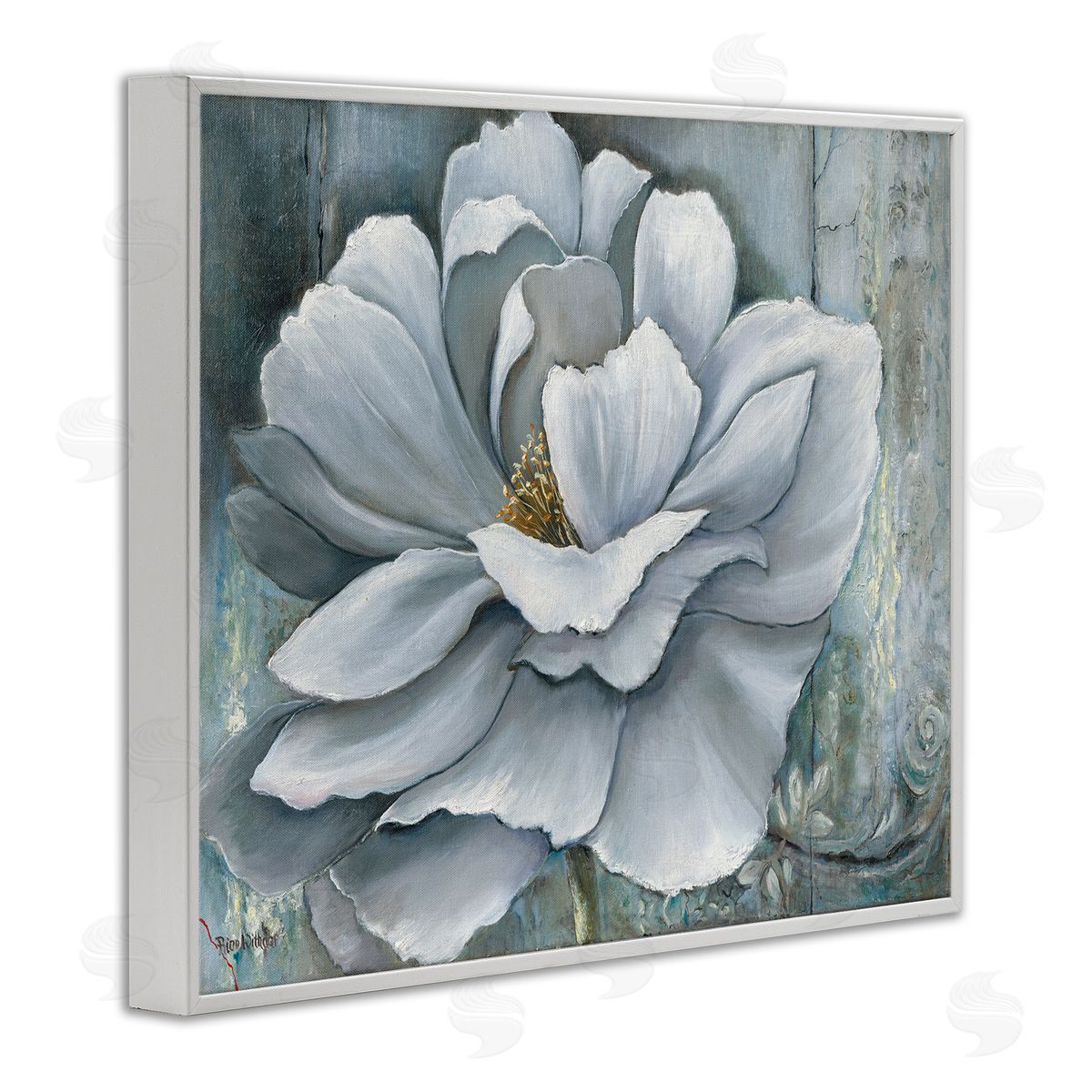 Blue Flower Bloom Painting White Frame Print Wall Art, Home Decor by Heinz Scholnhammer