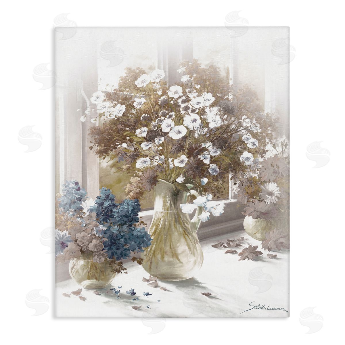 Flower Vase Vintage Sepia Painting Canvas Wall Art, Home Decor by Heinz Scholnhammer