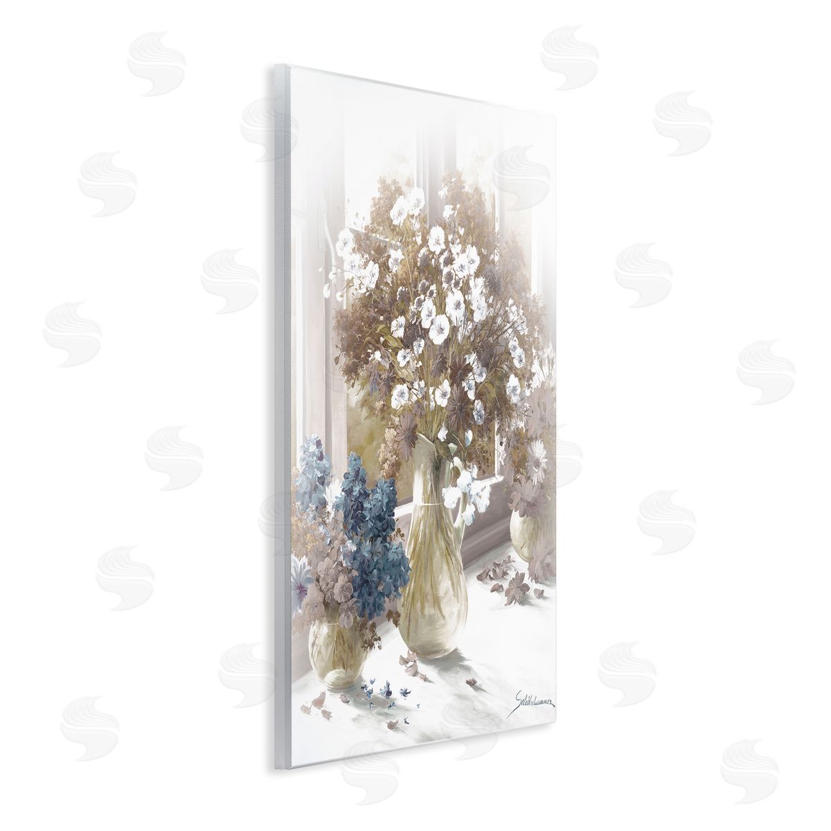 Flower Vase Vintage Sepia Painting Wood Plaque Wall Art, Home Decor by Heinz Scholnhammer