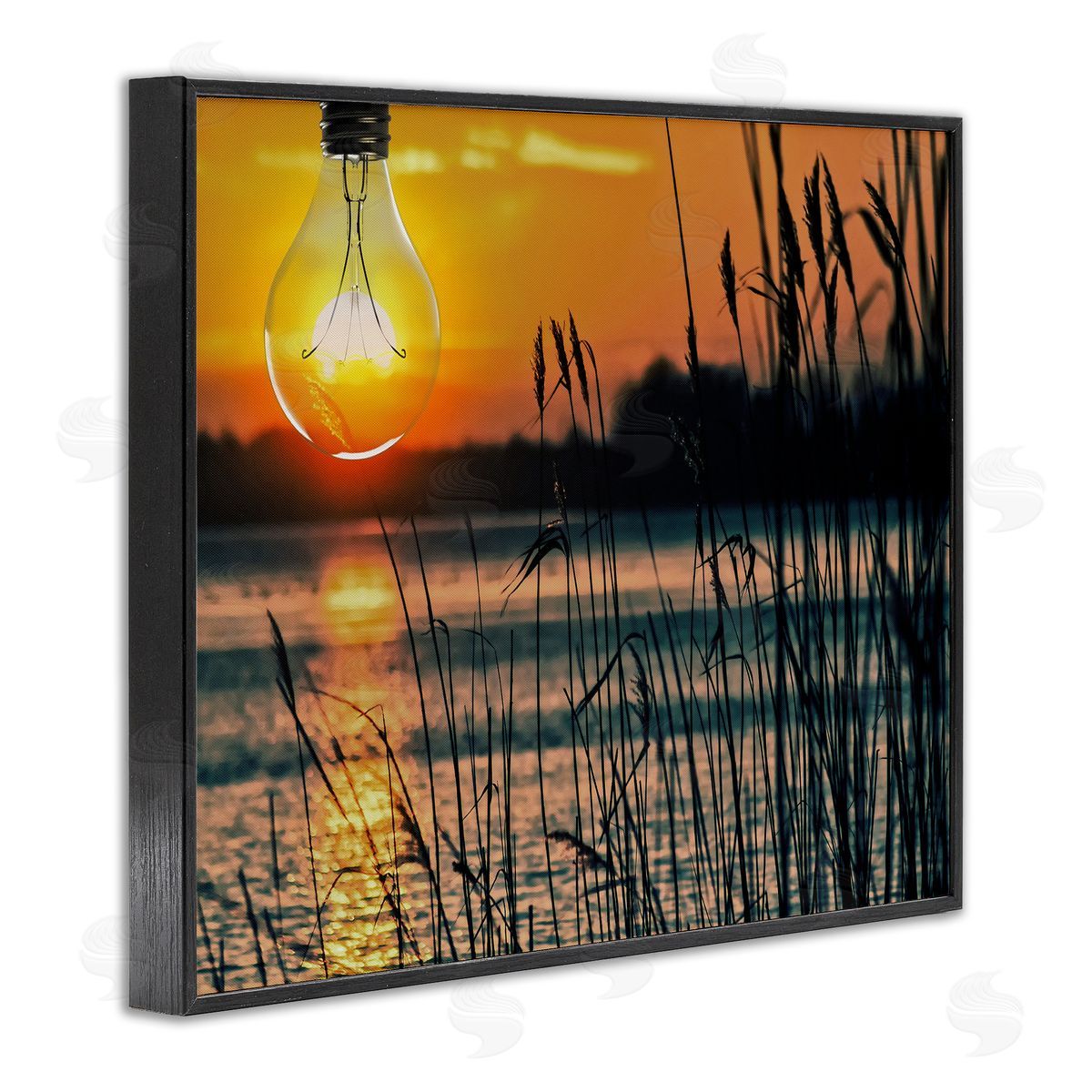 Lightbulb Lake Reeds Photograph Black Frame Print Wall Art, Home Decor by Marcus Prime