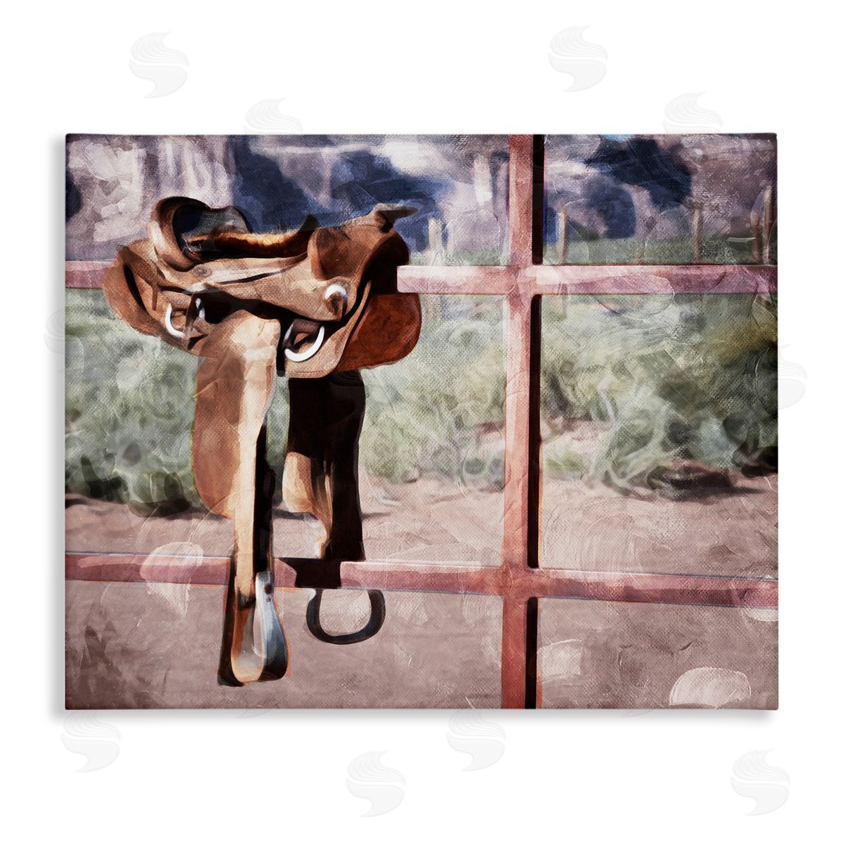 Saddle On Farm Fence Canvas Wall Art, Home Decor by Milli Villa