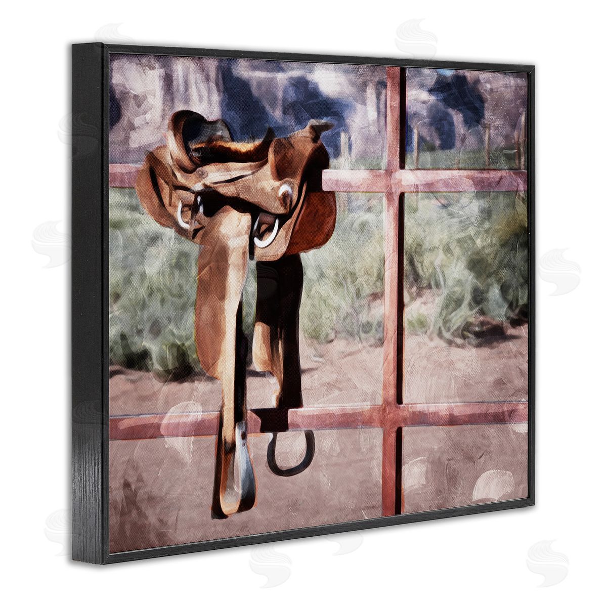 Saddle On Farm Fence Black Frame Print Wall Art, Home Decor by Milli Villa
