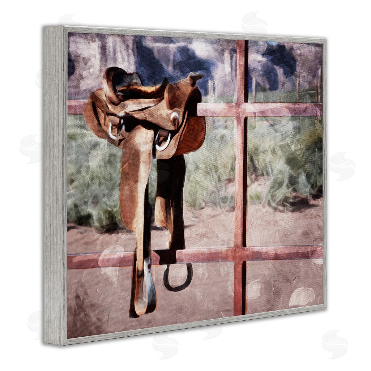 Saddle On Farm Fence Grey Frame Print Wall Art, Home Decor by Milli Villa