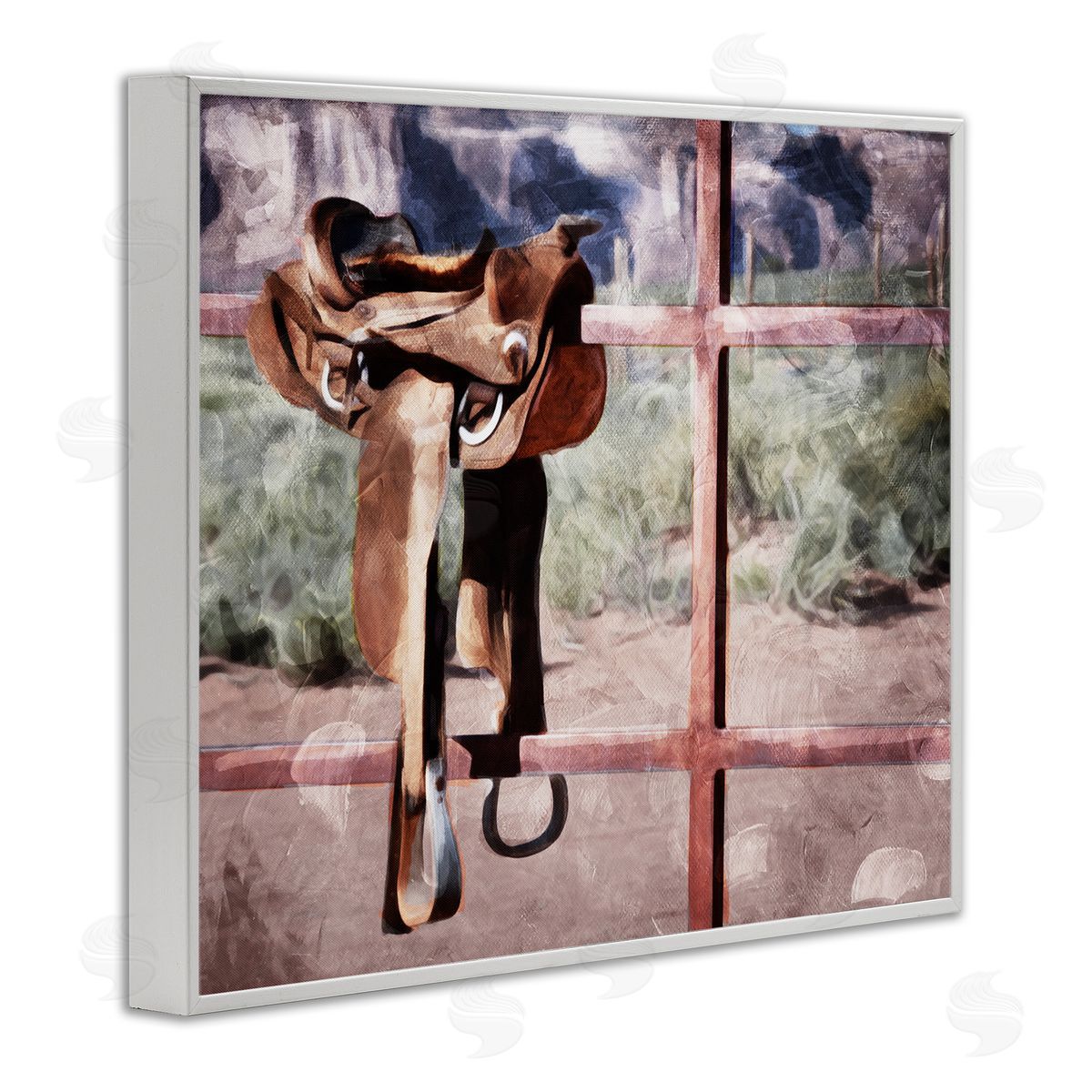 Saddle On Farm Fence White Frame Print Wall Art, Home Decor by Milli Villa
