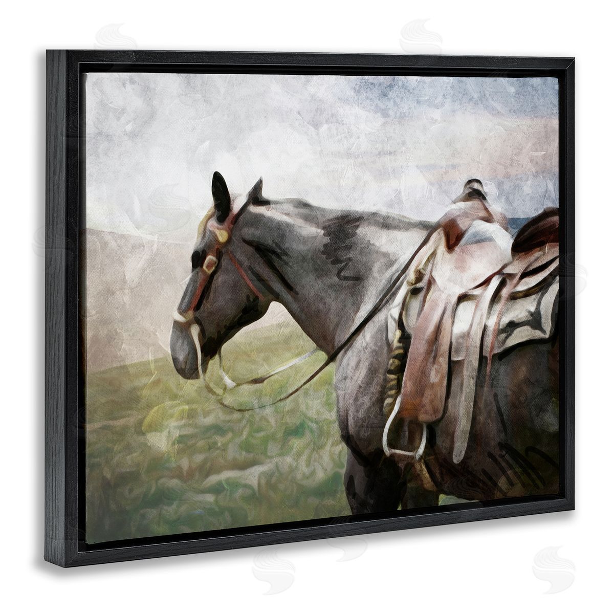Horse Riding Farm Landscape Black Floating Frame Canvas Wall Art, Home Decor by Milli Villa