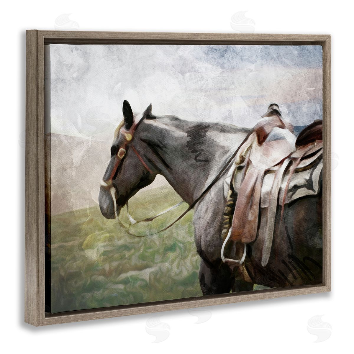 Horse Riding Farm Landscape Brown Floating Frame Canvas Wall Art, Home Decor by Milli Villa