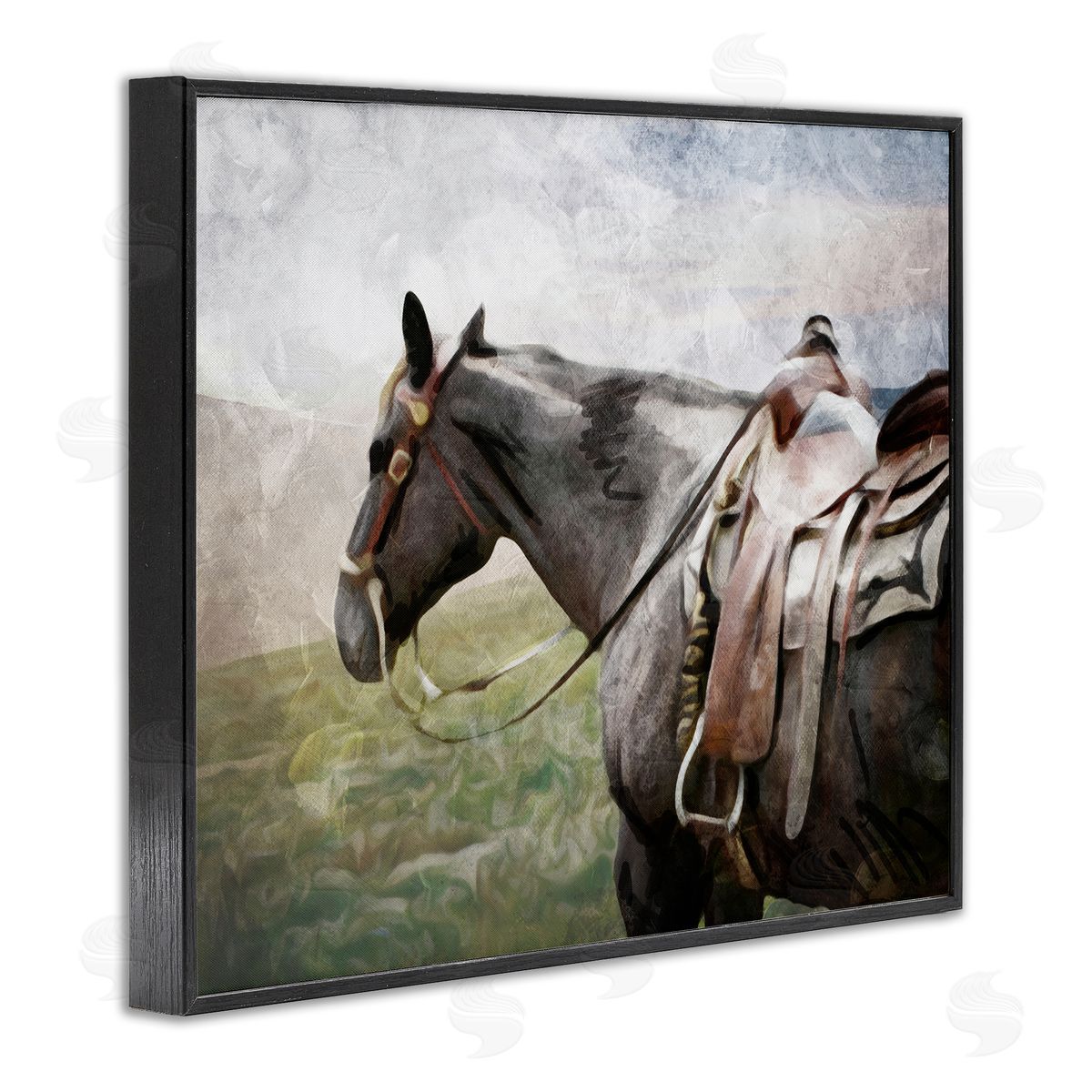 Horse Riding Farm Landscape Black Frame Print Wall Art, Home Decor by Milli Villa