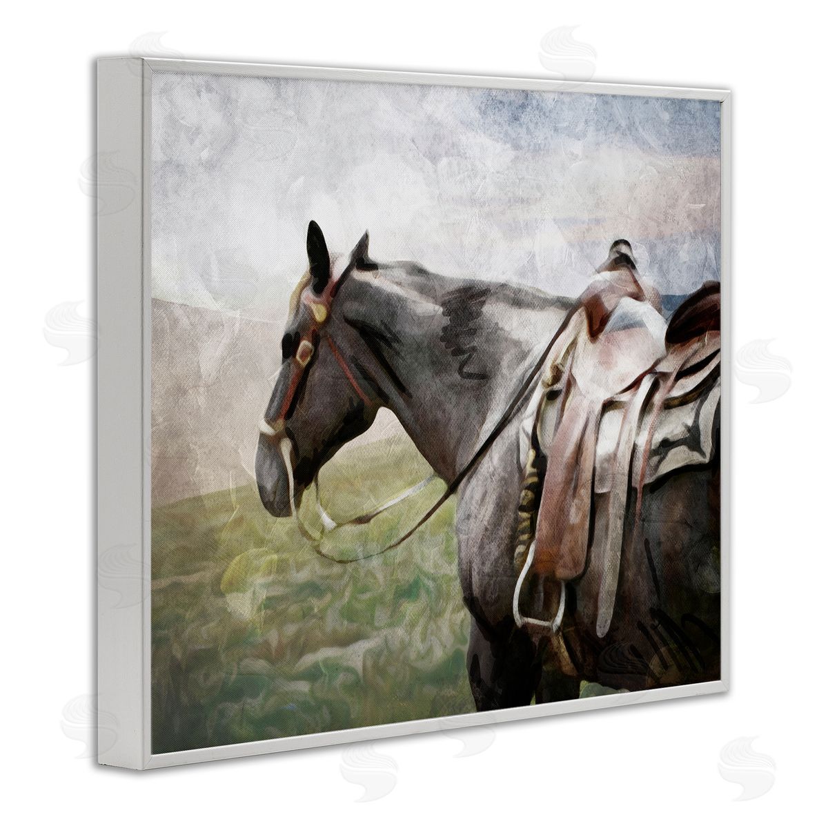 Horse Riding Farm Landscape White Frame Print Wall Art, Home Decor by Milli Villa