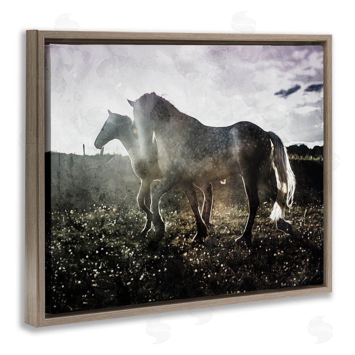 Horses Together Abstract Silhouette Brown Floating Frame Canvas Wall Art, Home Decor by Milli Villa