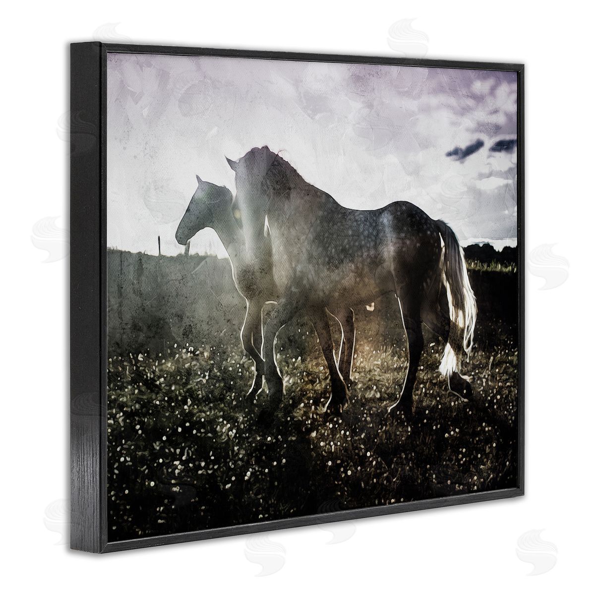 Horses Together Abstract Silhouette Black Frame Print Wall Art, Home Decor by Milli Villa