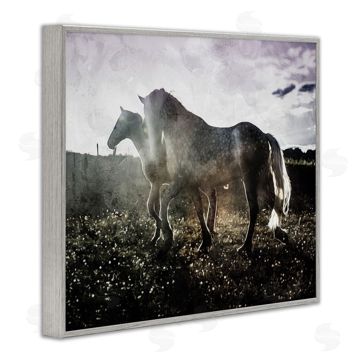 Horses Together Abstract Silhouette Grey Frame Print Wall Art, Home Decor by Milli Villa